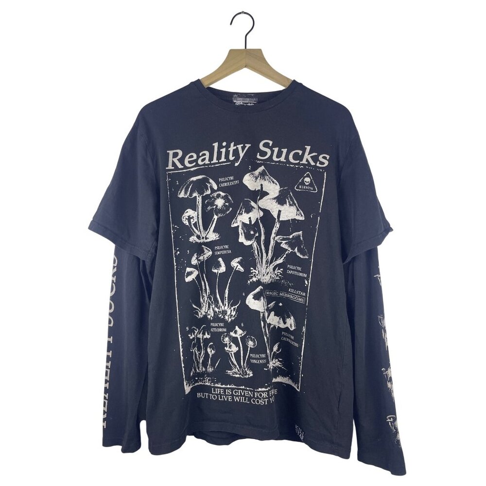 Killstar 100% Cotton Twofer Layered Long Sleeve T-Shirt Men's Medium Mushroom